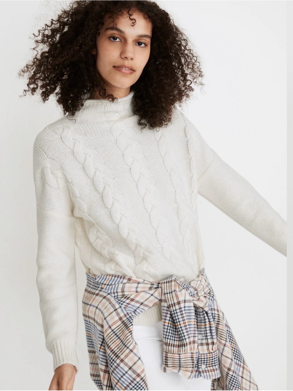 Madewell Grenville Mockneck Cableknit Sweater in Antique Cream